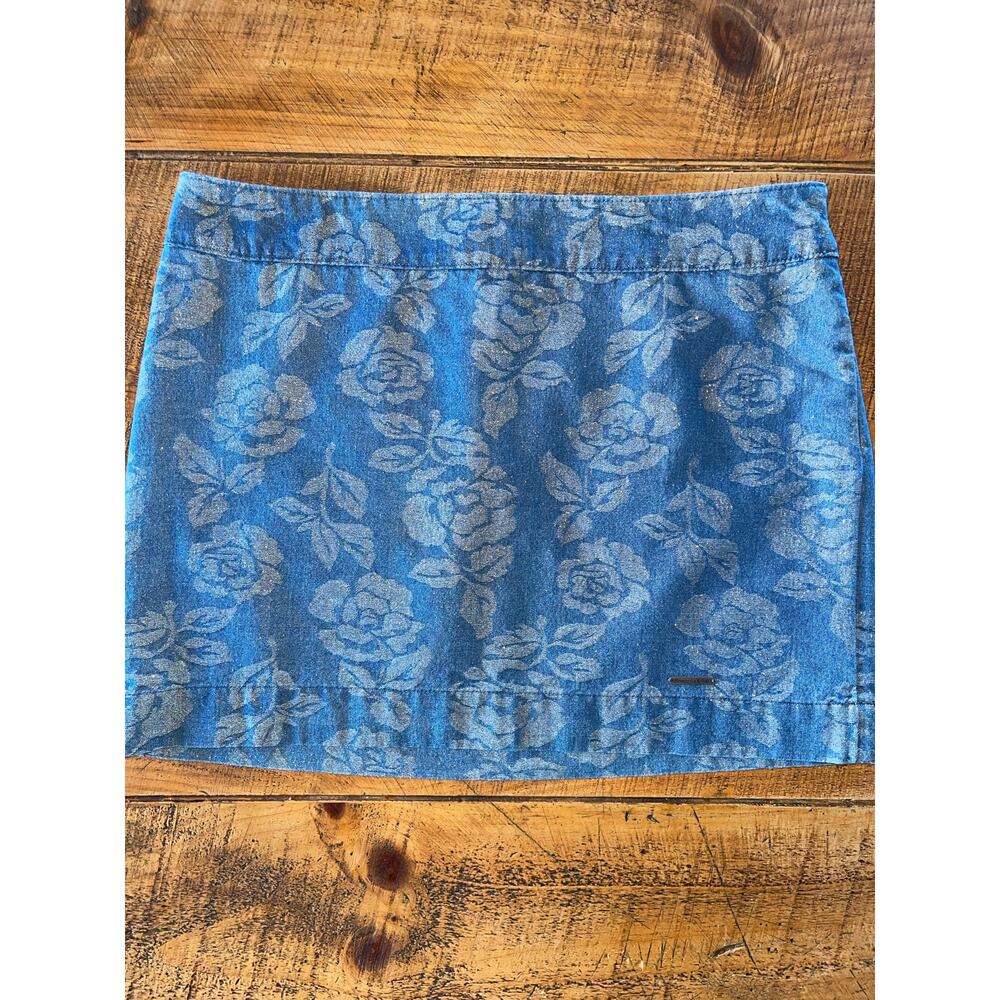 NWT Womens Abercrombie & Fitch Denim Floral Shimmery Mini Skirt Size 6